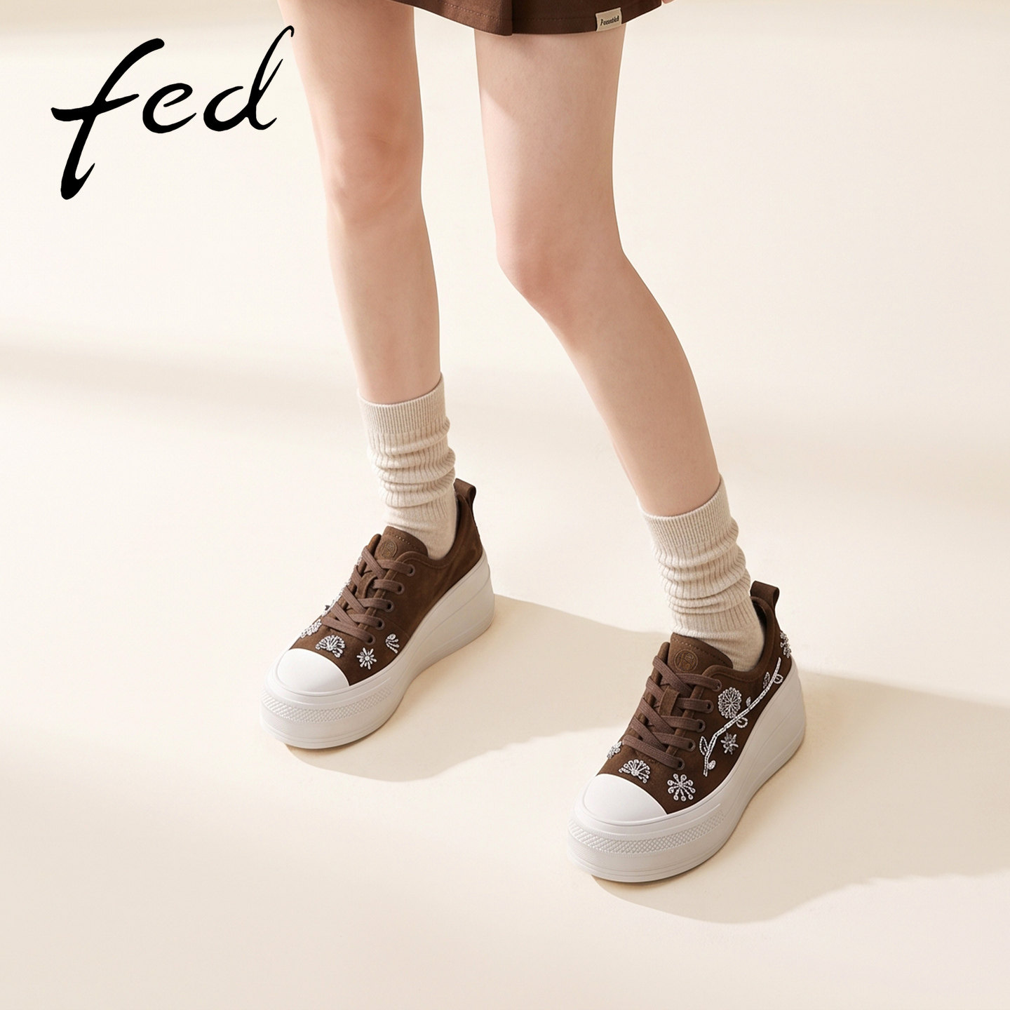 fed时尚运动鞋系带水钻板鞋