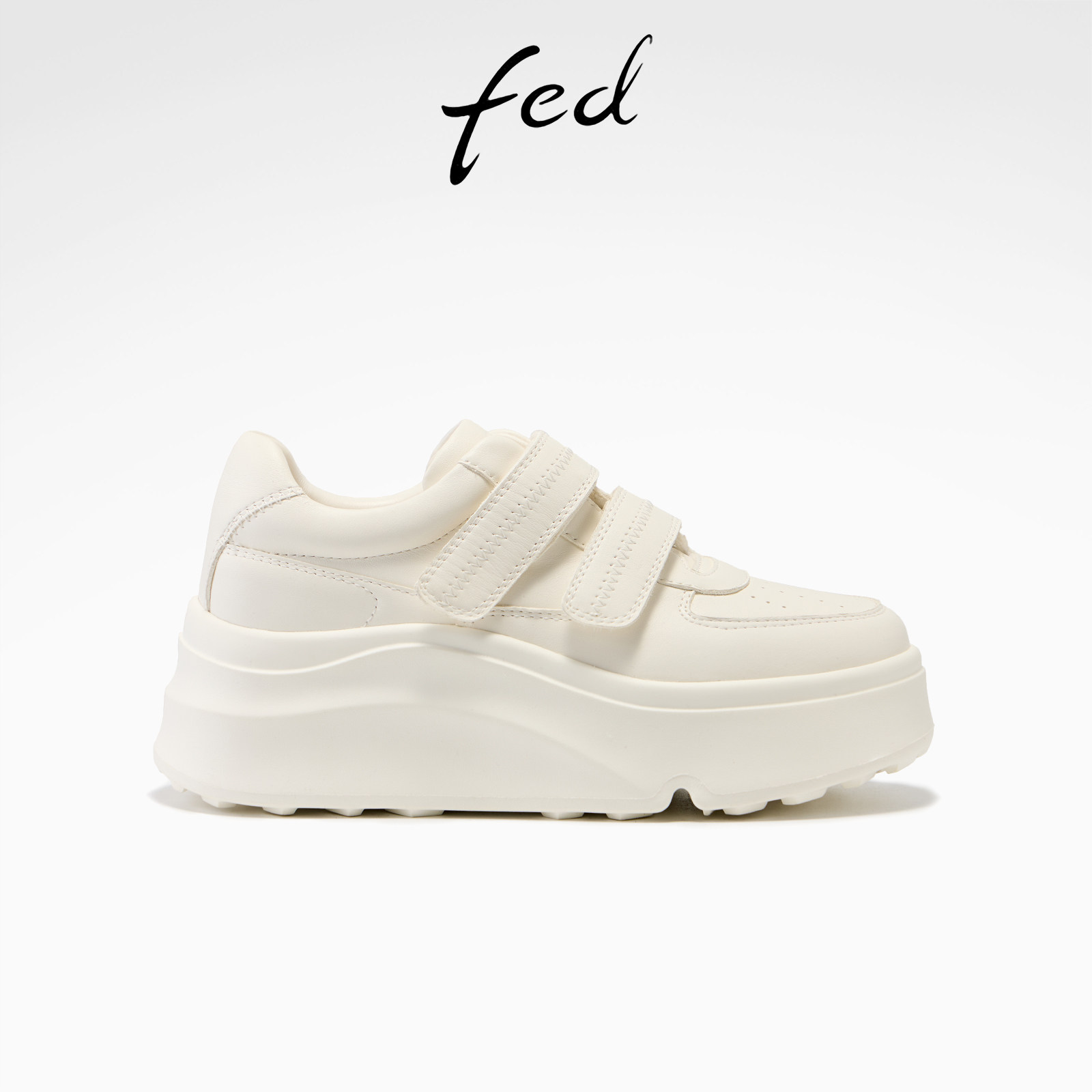 fed白色魔术贴厚底板鞋女