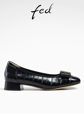 fed浅口单鞋春季新款女鞋一脚蹬真皮鞋气质平底鞋女款D1220-YA379