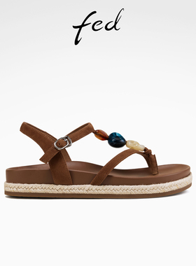 fed复古凉鞋夏季新款女鞋夹趾沙滩鞋厚底罗马凉鞋女款S0526-YA635