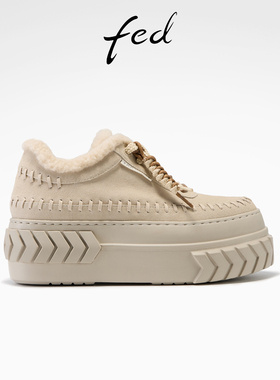 fed绒面休闲鞋冬季新款女鞋加厚棉鞋保暖厚底鞋女款S1217-YAB050