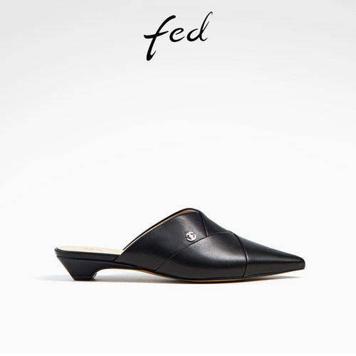 尖头低跟平底一脚蹬穆勒凉拖鞋