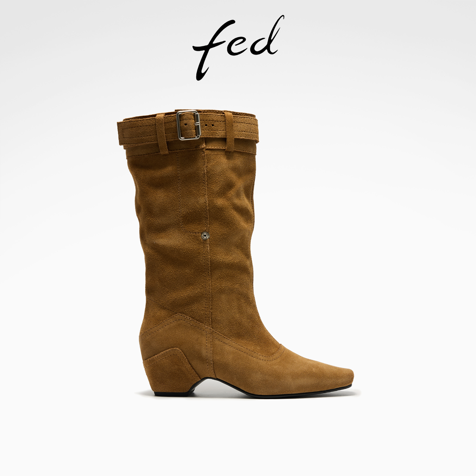fed方头西部靴冬季新款女靴内增高堆堆靴气质长靴女S1031-YAB005