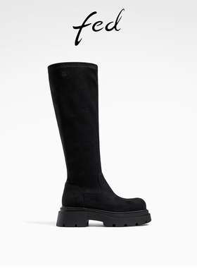 fed厚底长靴秋季新款女靴瘦瘦靴弹力靴长筒靴袜靴女款R0909-ZC213
