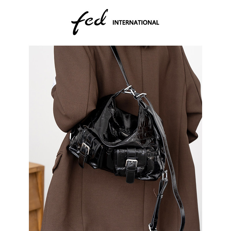 fed头层牛皮水桶包大容量单肩手提斜挎包妈咪包女真皮旅行BFA9