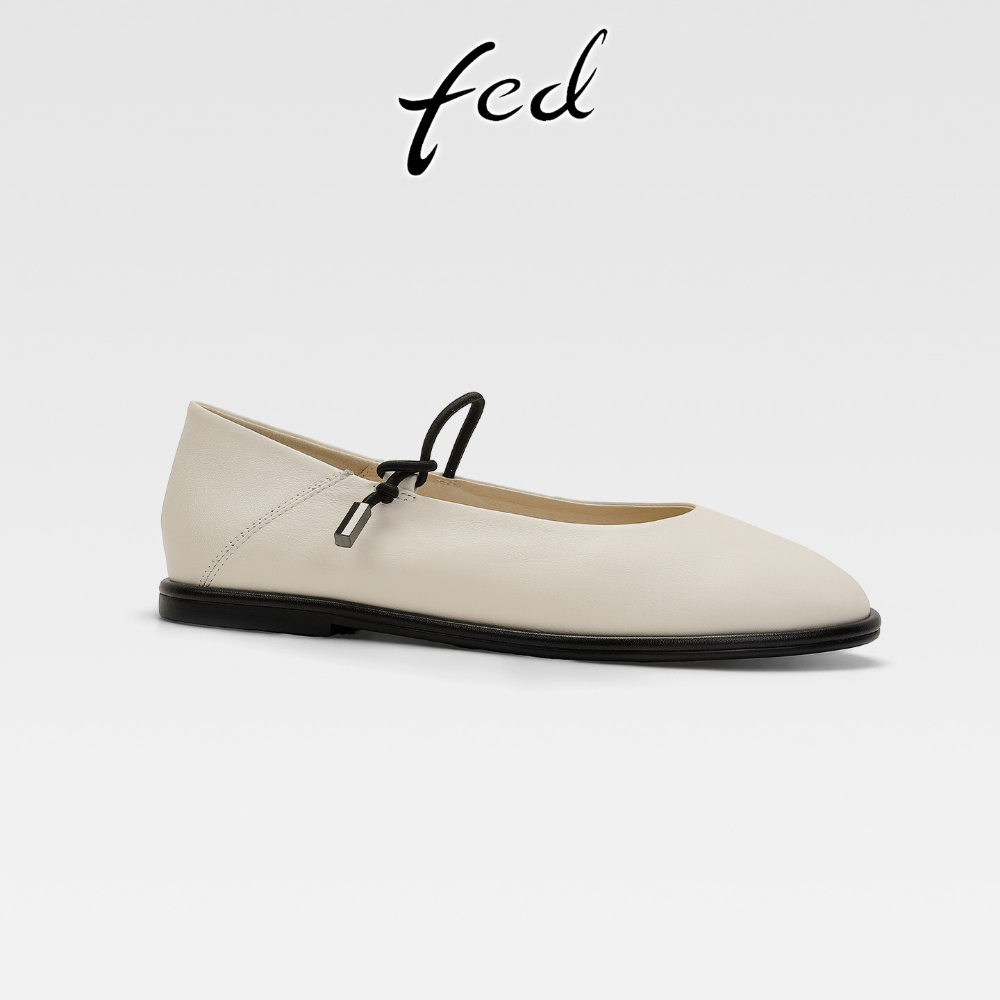 fed法式复古真皮玛丽珍芭蕾舞鞋女春秋新款平底圆头浅口奶奶单鞋