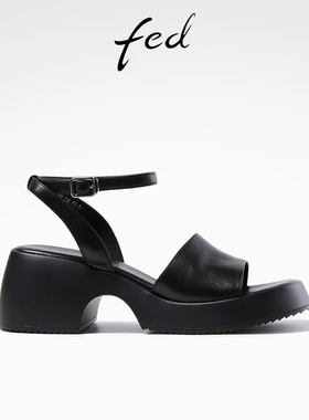 fed一字带厚底凉鞋夏季新款女鞋气质舒适增高休闲凉鞋R0429-YA529