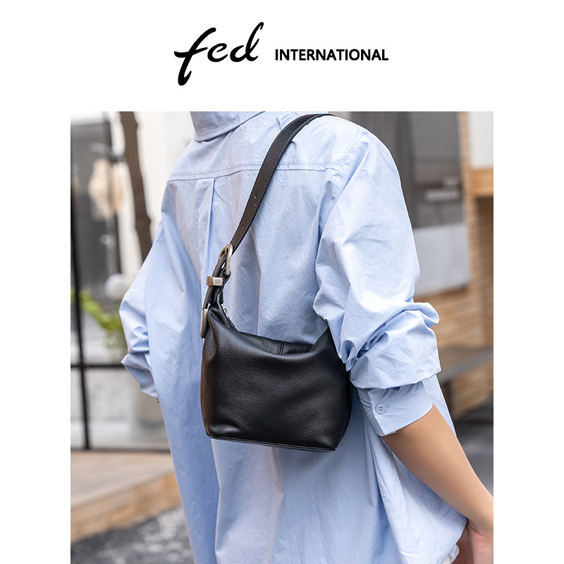 fed头层牛皮女真皮女包HOBO包手机斜挎包单肩包腋下包小包BF