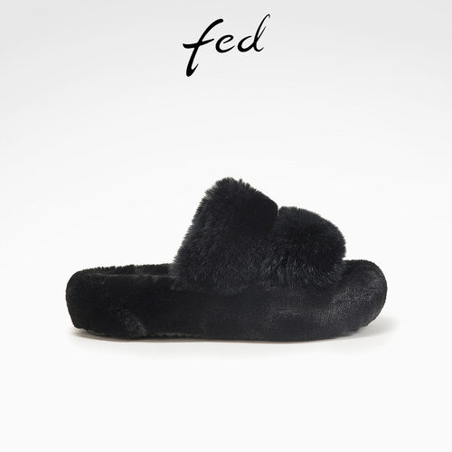 平底休闲保暖毛绒拖艾芙伊迪