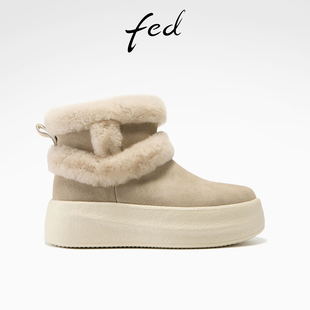 毛边雪地靴厚底棉靴女S1128 女靴时尚 YAB307 新款 fed加绒短靴冬季
