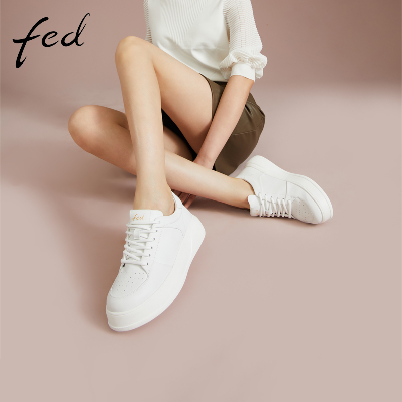 fed牛皮女鞋2023年春季新款厚底休闲鞋板鞋小白鞋女R0201-YAB067