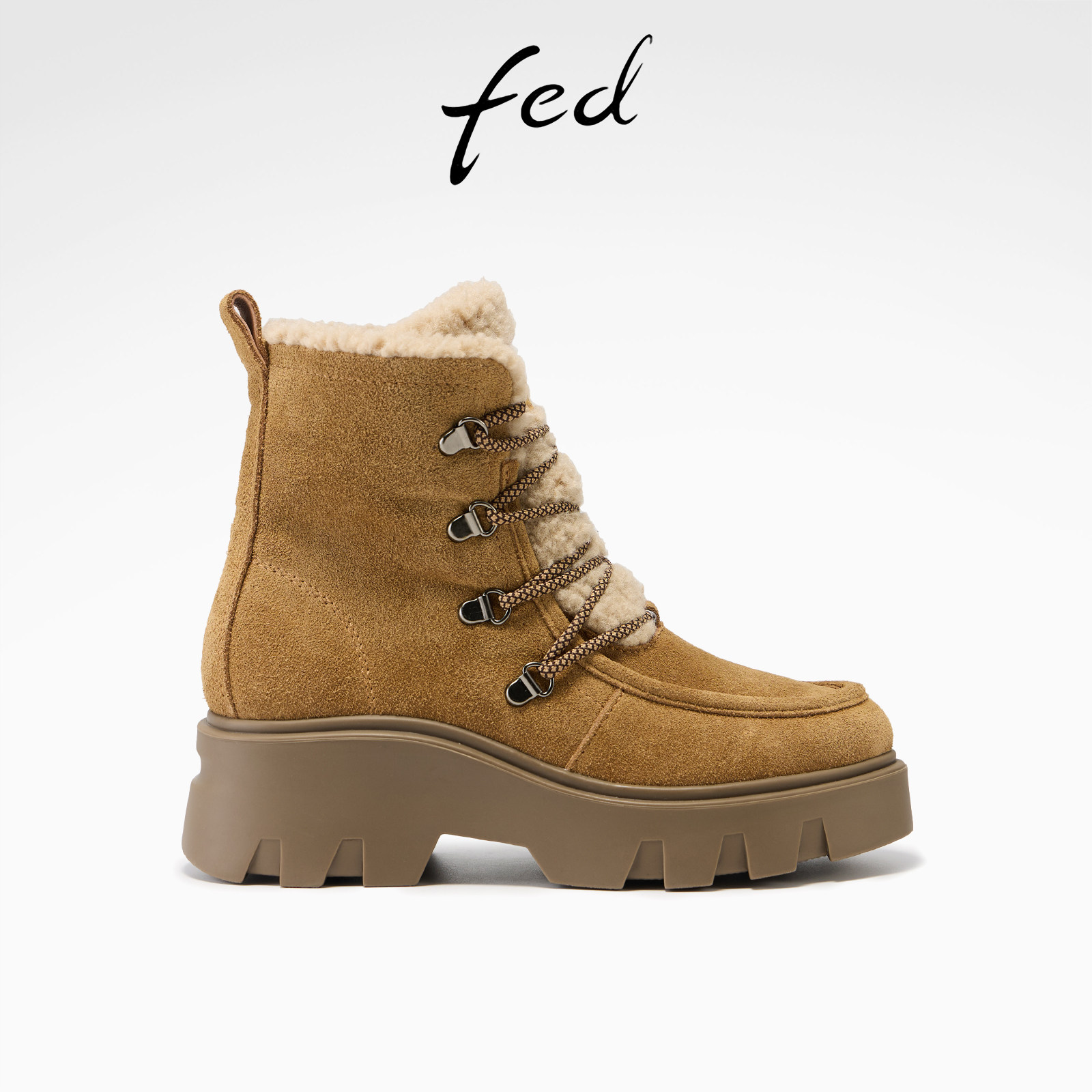 fed复古马丁靴冬季新款女靴厚底短靴加厚保暖棉靴女S1128-YAB212