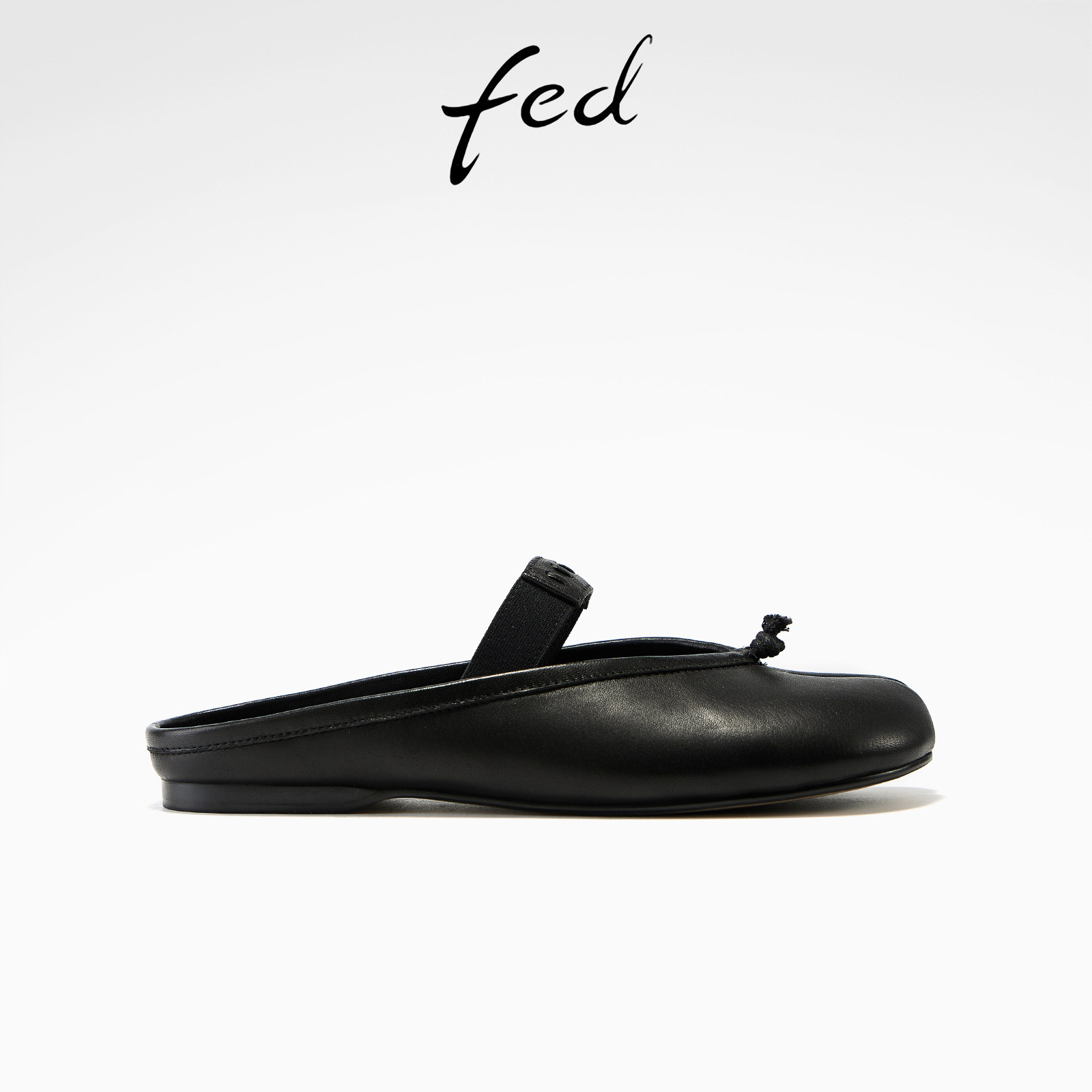 fed黑色真皮分趾包头半拖女