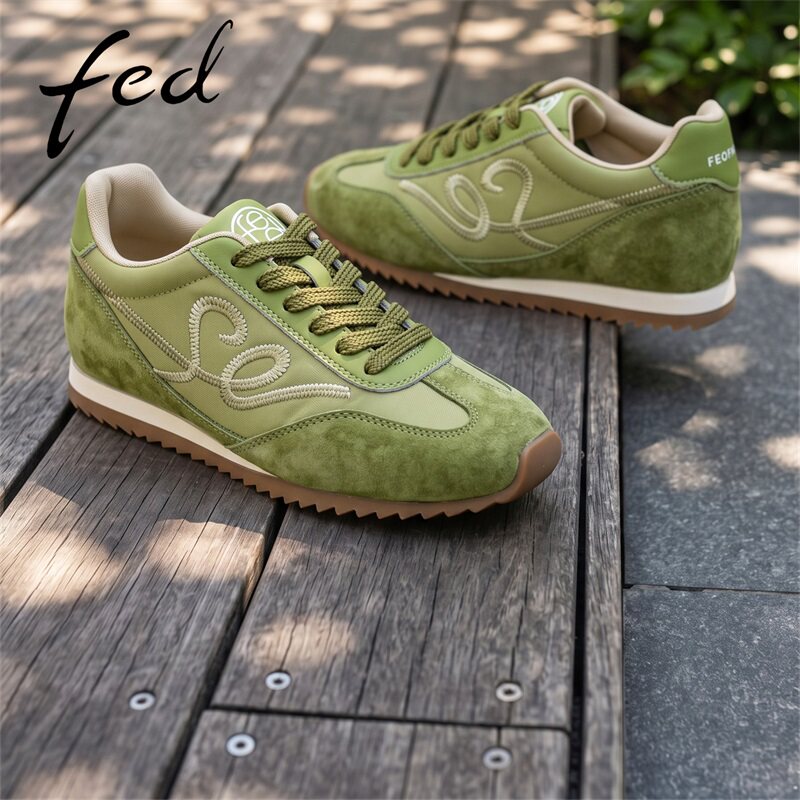 fed牛油果绿刺绣阿甘鞋女德训鞋