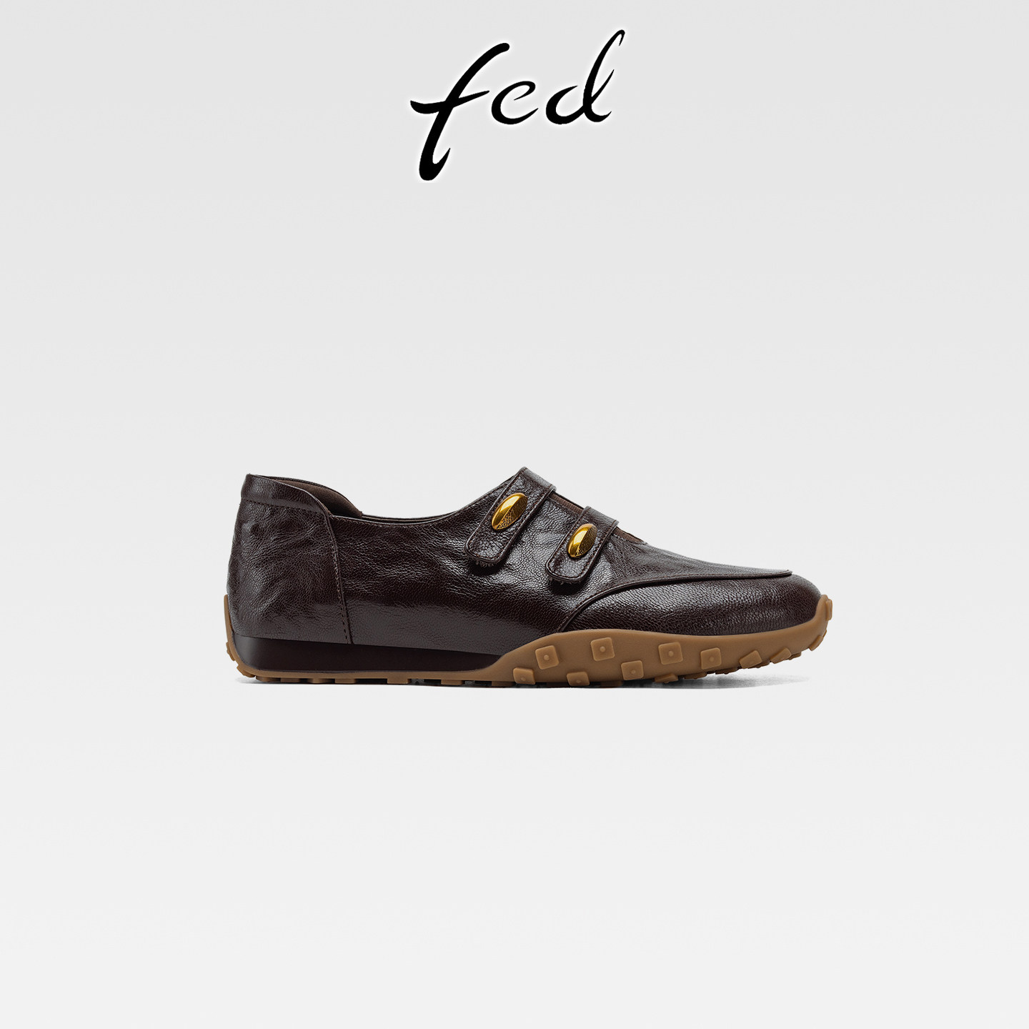 fed复古做旧亮面牛皮女休闲鞋