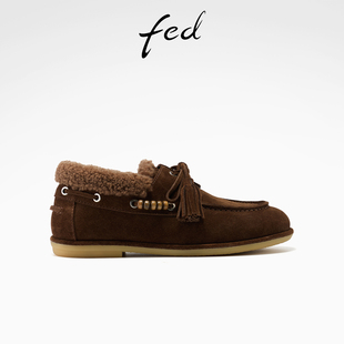 女鞋 加绒乐福鞋 保暖单鞋 fed复古毛毛鞋 S1018 新款 女款 YA175 女春季