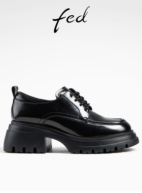 【袁雨萱同款】fed深口单鞋女鞋黑色小皮鞋粗跟牛津鞋女款ZC066