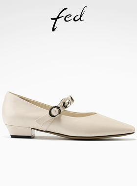 fed奶釉纤扣小皮鞋女春季新款女鞋法式单鞋白色玛丽珍鞋女款YA611
