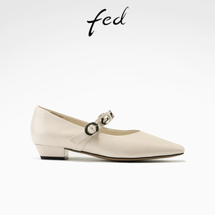 女鞋 法式 单鞋 fed奶釉纤扣小皮鞋 女款 新款 白色玛丽珍鞋 YA611 女春季