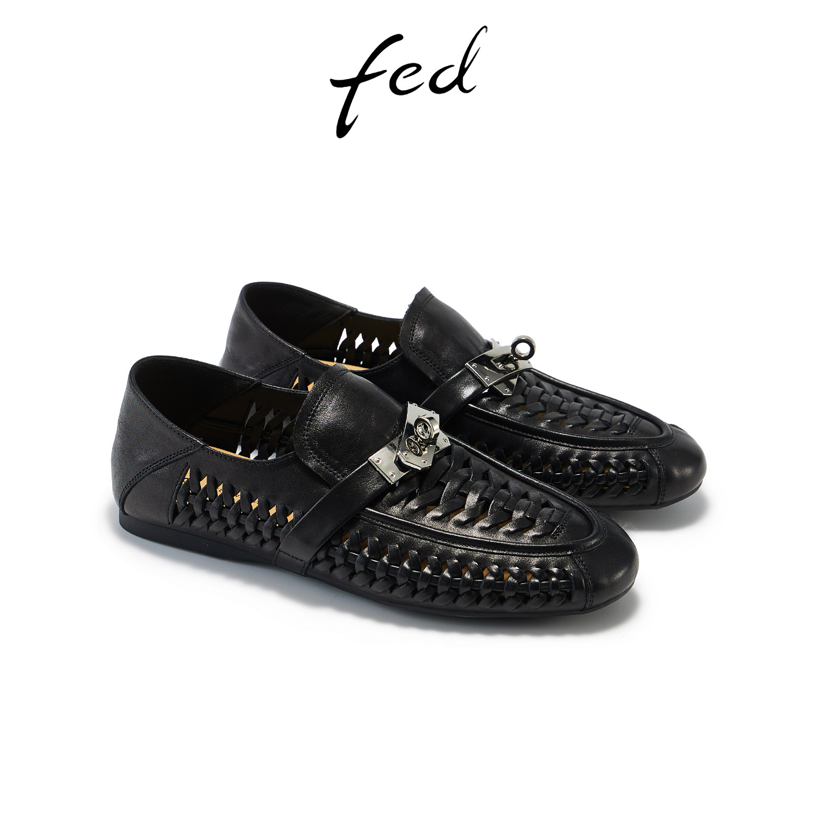fed不累脚凉单鞋女2026夏季新款配裙子厚底镂空编织玛丽珍皮鞋