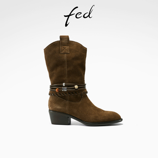 S1018 fed粗跟短靴冬季 靴女款 女靴复古西部靴骑士时装 ZC316 新款