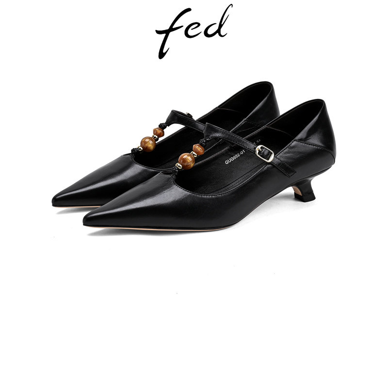fed法式玛丽珍尖头T字带单鞋
