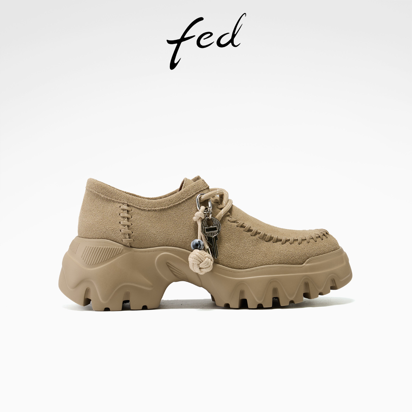 fed厚底袋鼠鞋春季新款女鞋绒面深口单鞋增高休闲乐福鞋女款YA102