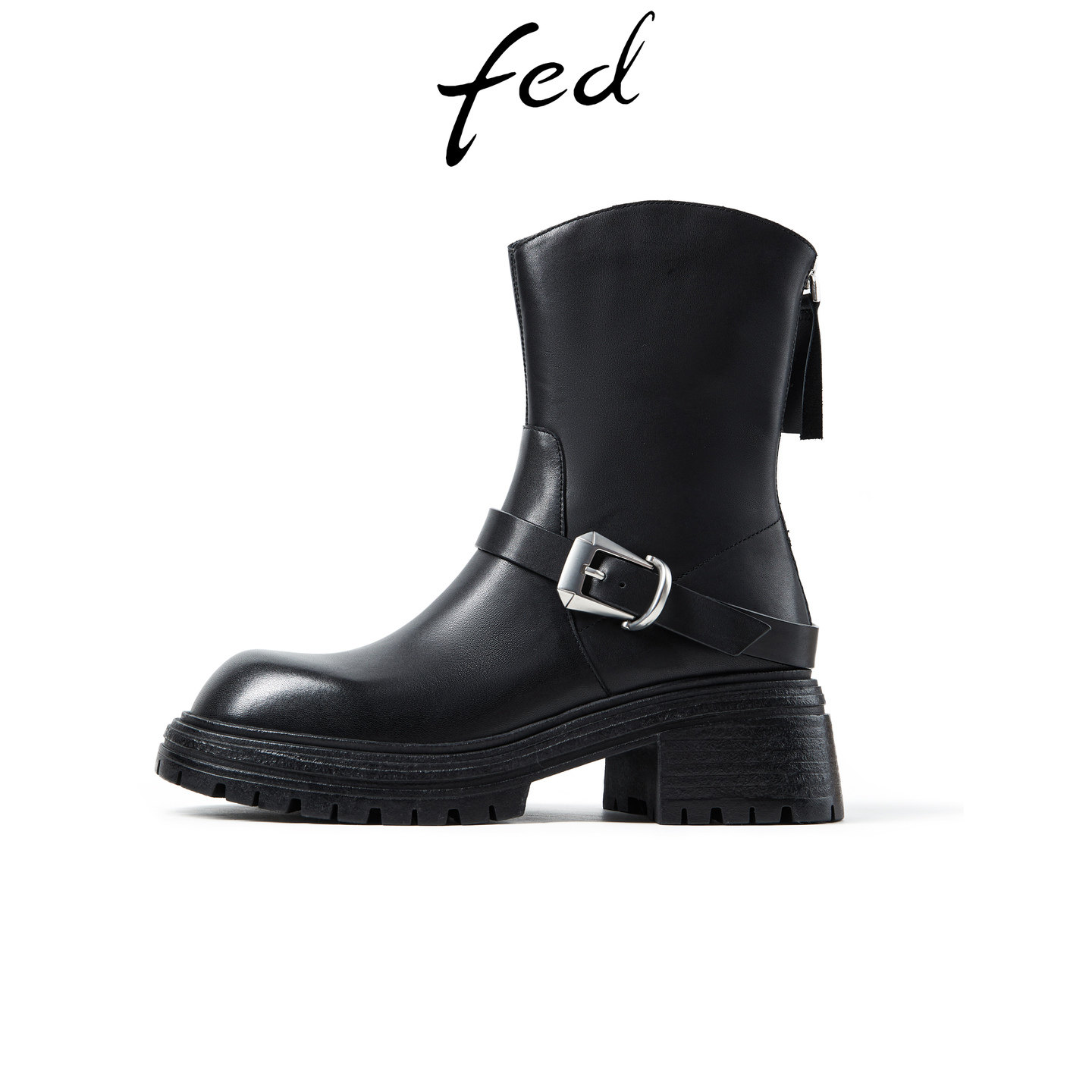 fed真皮厚底增高马丁靴金属扣