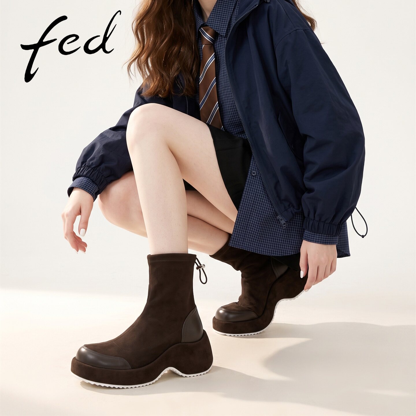 fed哑光麂皮厚底马丁靴女
