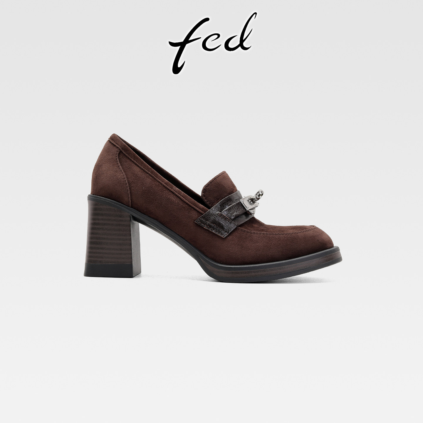 fed复古羊反绒粗跟厚底锁扣乐福鞋女一脚蹬气质圆头深口通勤单鞋,女鞋,乐福鞋（豆豆鞋）,淘宝优惠券,粉丝福利购,淘宝优惠卷