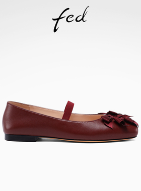 fed红色玛丽珍鞋春季新款女鞋蝴蝶结芭蕾鞋单鞋女款S1023-DDA0249