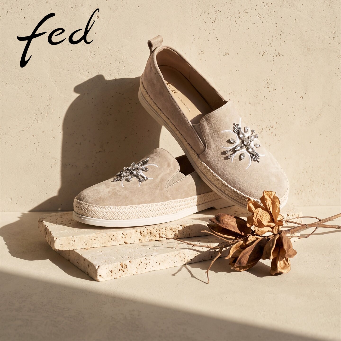 fed复古草编乐福鞋女反绒皮