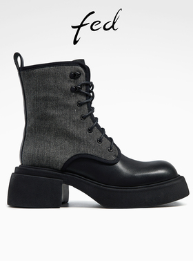 fed厚底马丁靴秋季新款靴子复古工装靴短靴机车靴女款R0913-YA526