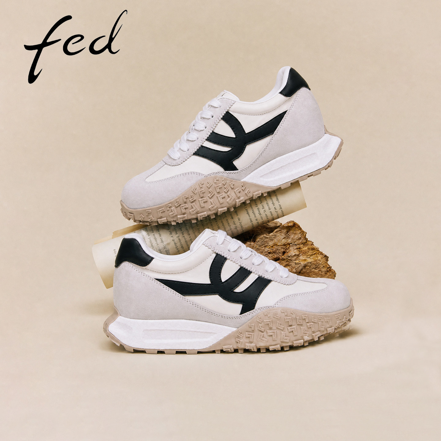 fed真皮内增高软底德训女鞋