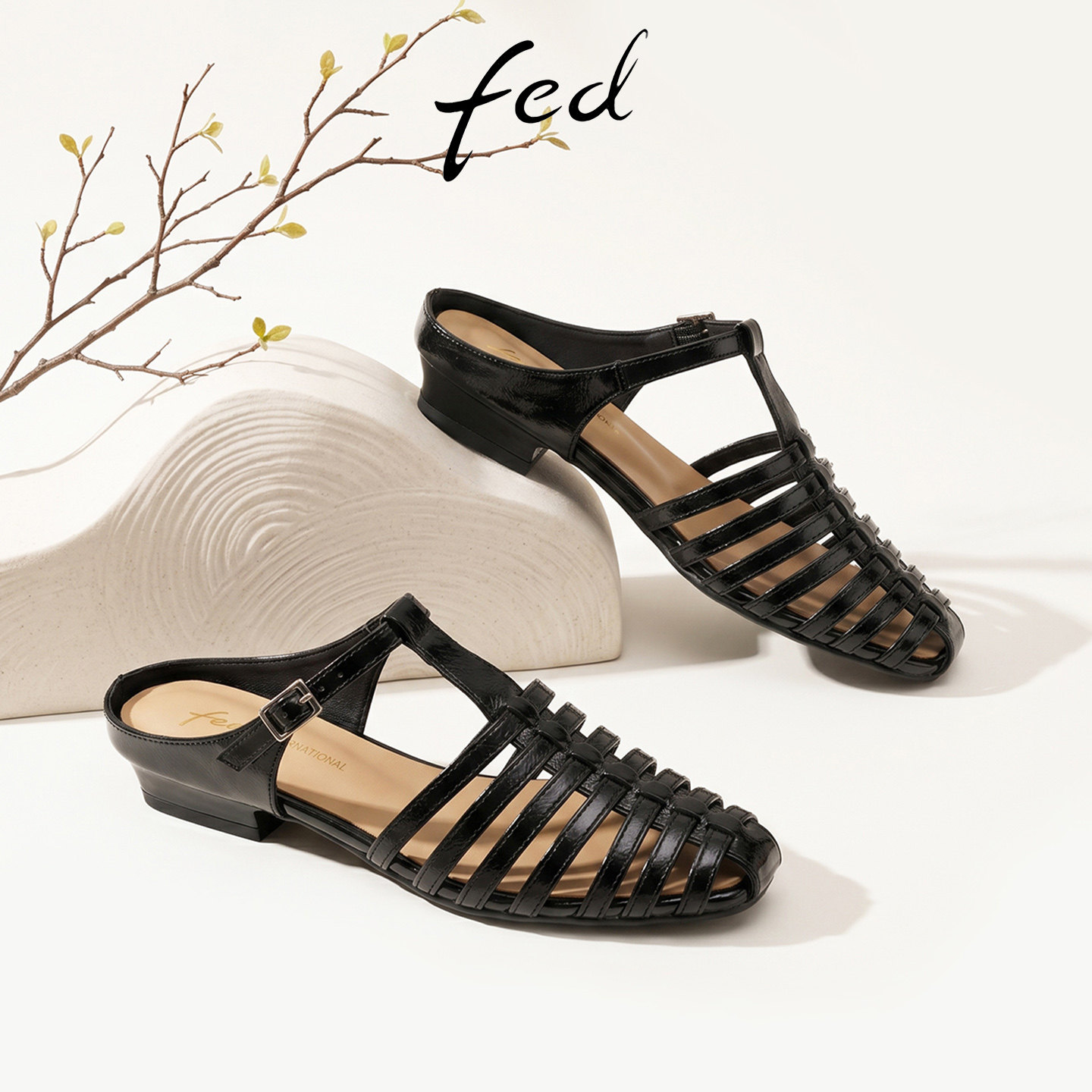fed夏季镂空包头平底一字拖女