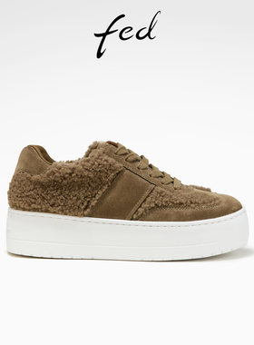 fed厚底板鞋冬季新款女鞋复古休闲鞋羊羔毛德训鞋女款D0928-YA592