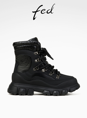 fed厚底雪地靴女冬季新款女靴羊毛短靴保暖工装靴女款D1111-YA572