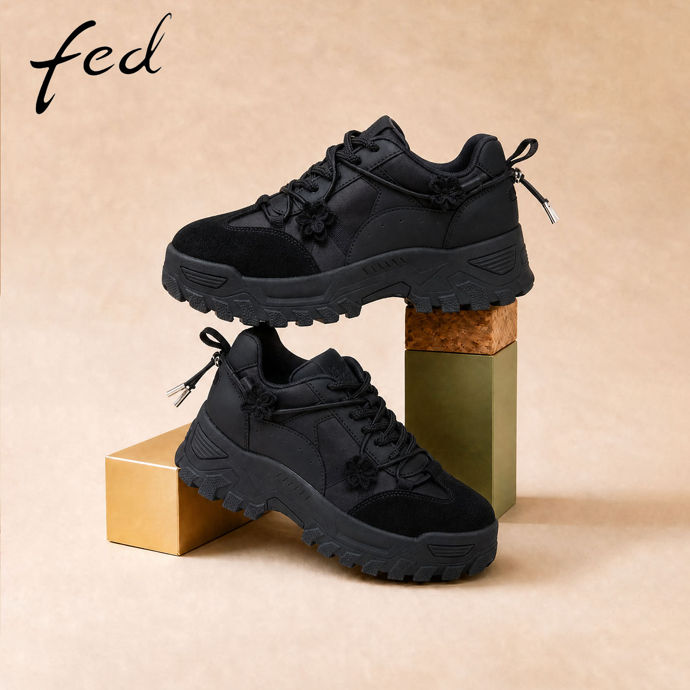 fed黑色增高不累脚德训女鞋