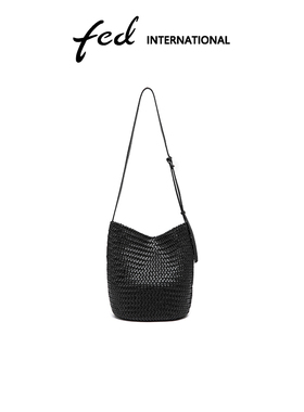 fed手工编织树膏头层牛皮手提包高级感单肩斜挎包包水桶包BFA9440