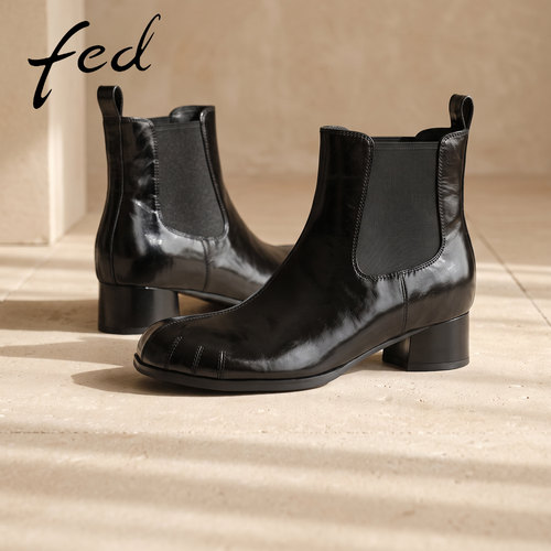 fed黑色切尔西靴冬季新款女鞋粗