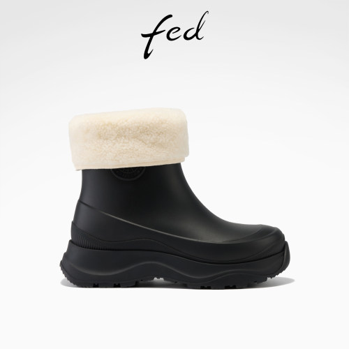 fed防水短靴冬季新款女靴厚底雪地靴黑色保暖棉靴女款S1205-YA225