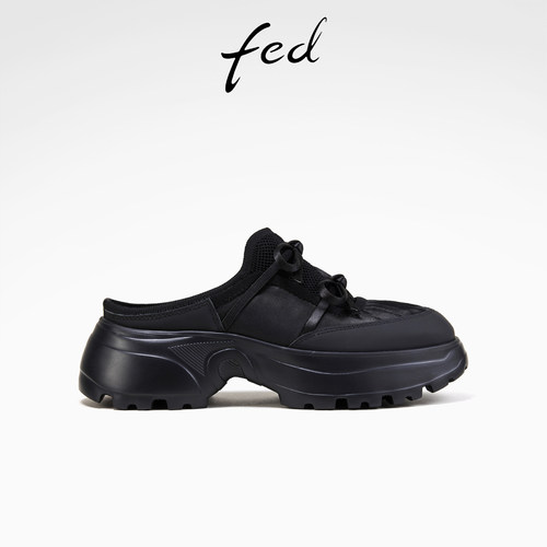 fed厚底半拖夏季新款女鞋褶皱拖鞋一脚蹬后空休闲鞋女S0430-YA621