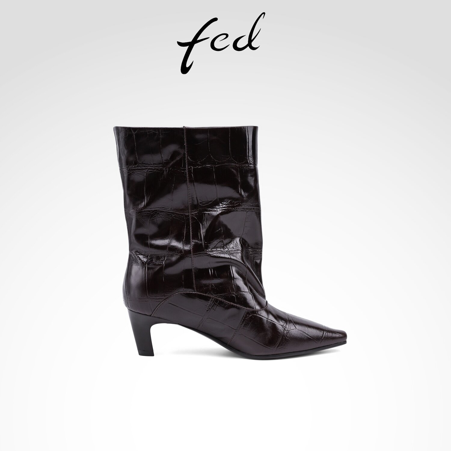 fed真皮高跟时装靴女短靴瘦瘦靴