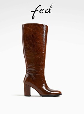 【都市魅影】fed复古长筒靴秋季新款女靴粗跟时装靴D0907-YAB126