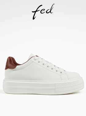 fed厚底板鞋女秋季新款女鞋简约小白鞋圆头休闲鞋女款D0731-YA561