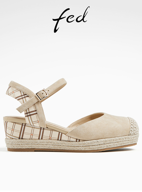 fed坡跟凉鞋夏季新款女鞋绒面时装凉鞋女款渔夫鞋女S0321-ZFB375