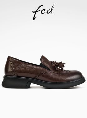 fed复古小皮鞋秋季新款女鞋深口单鞋厚底乐福鞋女款S0812-ZCA516