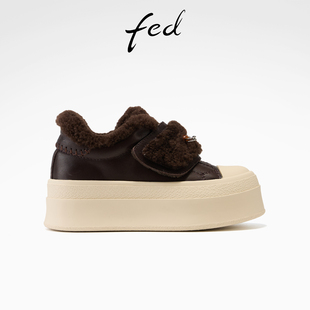 女鞋 厚底毛毛鞋 保暖休闲鞋 fed加绒板鞋 S1128 新款 女款 YA211 女冬季