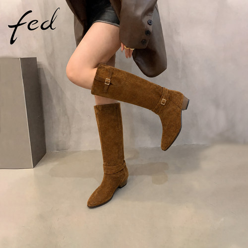 fed粗跟骑士靴女秋季新款女靴