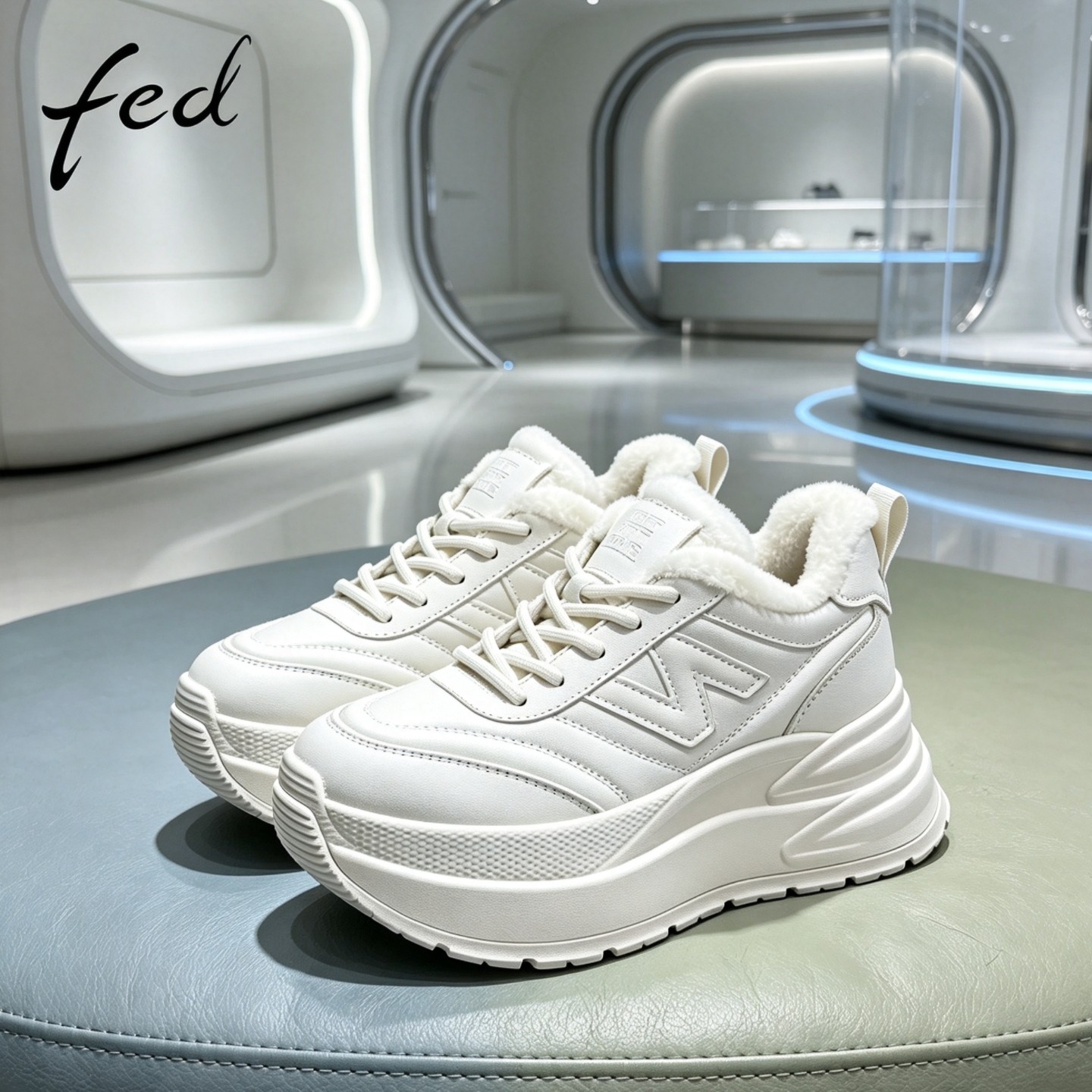 fed真皮厚底增高老爹鞋女款